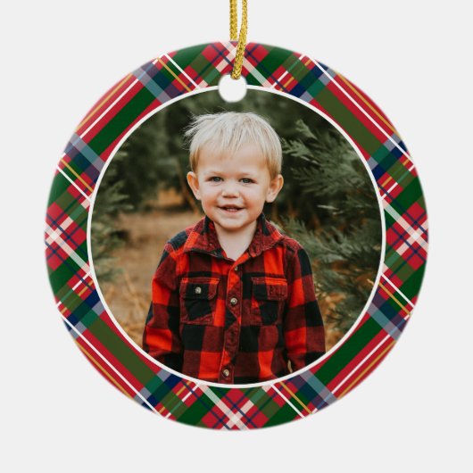 Traditionele kerst geruite foto keramisch ornament (Voorkant)