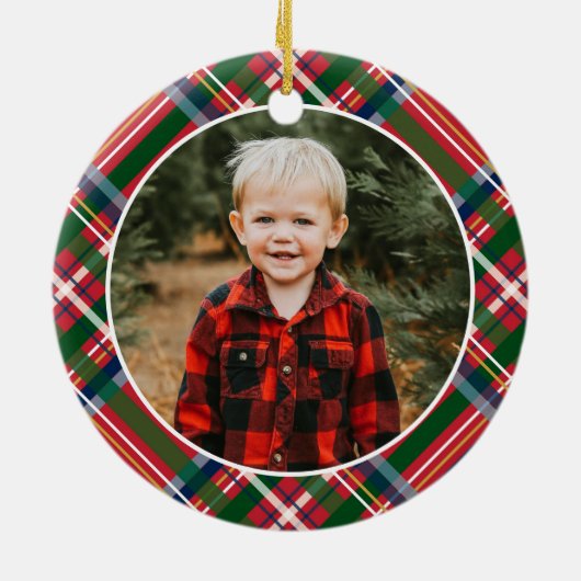 Traditionele kerst geruite foto keramisch ornament (Achterkant)