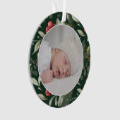 Traditionele kerst groen bessen foto ornament (voorkant)
