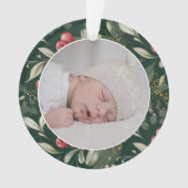 Traditionele kerst groen bessen foto ornament (voorkant)