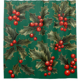 Traditionele kerst Holly accenten Douchegordijn