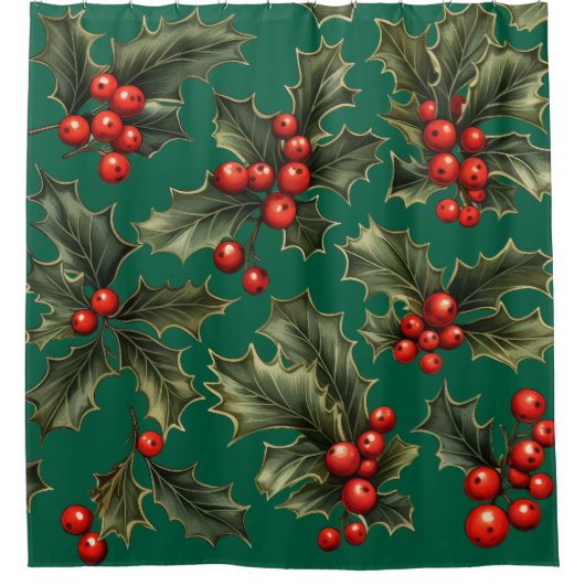 Traditionele kerst Holly accenten Douchegordijn (Voorkant)