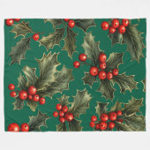 Traditionele kerst Holly accenten Fleece Deken (Voorkant (Horizontaal))