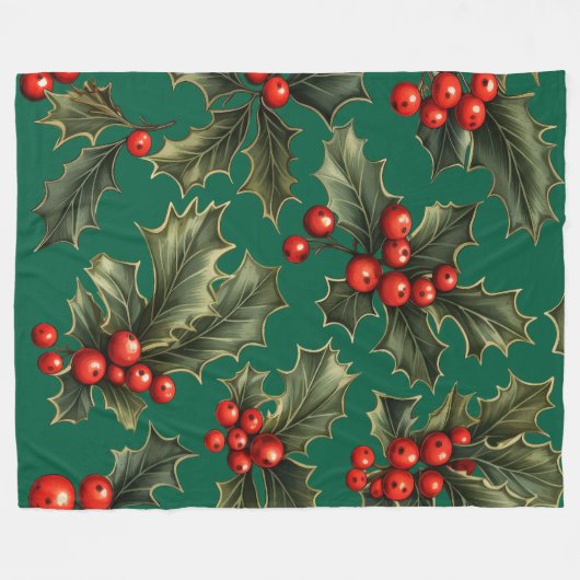 Traditionele kerst Holly accenten Fleece Deken (Voorkant (Horizontaal))