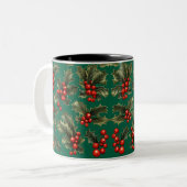 Traditionele kerst Holly accenten Tweekleurige Koffiemok (Voorkant links)