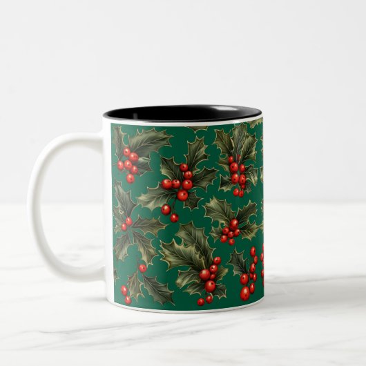 Traditionele kerst Holly accenten Tweekleurige Koffiemok (Links)