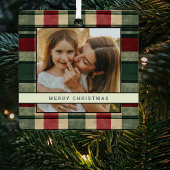 Traditionele kerst Plaid 2 foto kerstboom Metalen Ornament