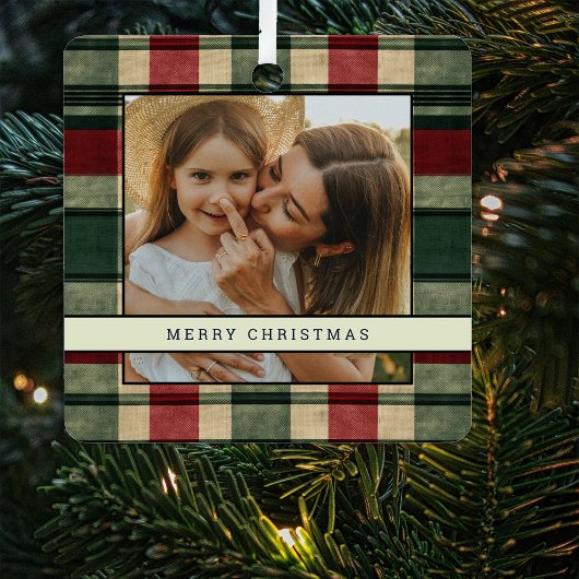 Traditionele kerst Plaid 2 foto kerstboom Metalen Ornament
