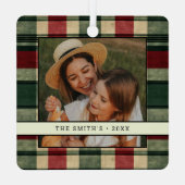 Traditionele kerst Plaid 2 foto kerstboom Metalen Ornament (Achterkant)