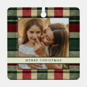 Traditionele kerst Plaid 2 foto kerstboom Metalen Ornament (Voorkant)