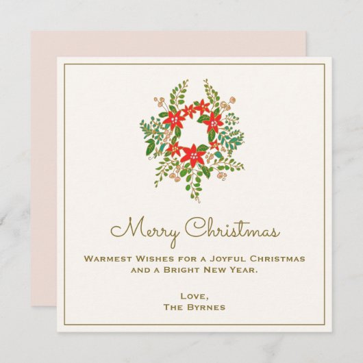 Traditionele kerst poinsetta krans notitiekaartje (Voorkant / Achterkant)