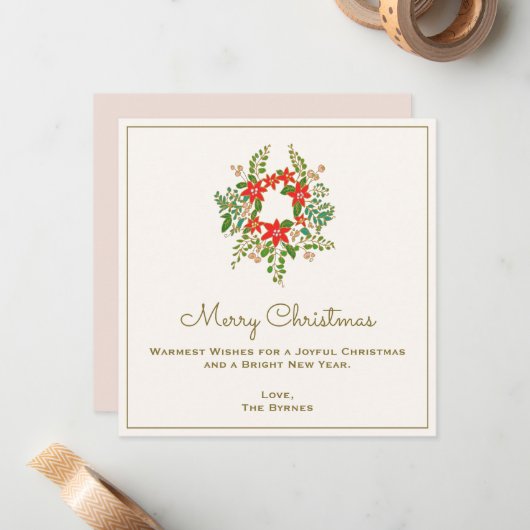 Traditionele kerst poinsetta krans notitiekaartje (Voorkant / Achterkant in situ)