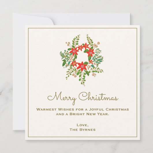Traditionele kerst poinsetta krans notitiekaartje (Voorkant)