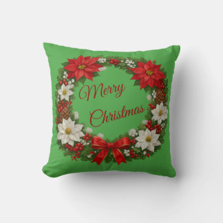 Traditionele Kerst Poinsettia Bloemenkrans Kussen