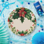 Traditionele kerst-Poinsettia Holly Papieren Bordje (Feest)