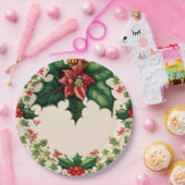 Traditionele kerst-Poinsettia Holly Papieren Bordje (Feest)