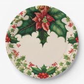 Traditionele kerst-Poinsettia Holly Papieren Bordje (Voorkant)