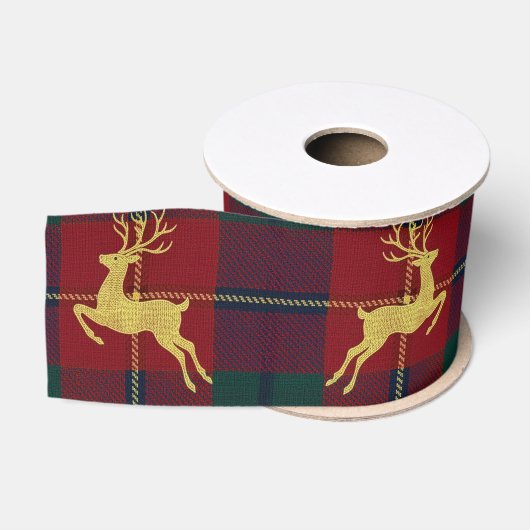 Traditionele Kerst Reindeer Plaid Grosgrain Lint (Spoel)
