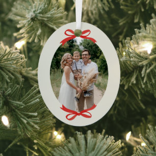 Traditionele Kerst Rode Strik Ovaal Foto Metalen Ornament
