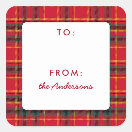 Traditionele Kerst Rood en Groen Plaid Vierkante Sticker (Voorkant)