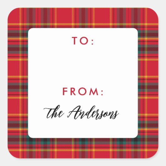 Traditionele Kerst Rood en Groen Plaid Vierkante Sticker (Voorkant)