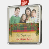 Traditionele Kerst Tartan Plaid Rood Groen Kerstmi Metalen Ornament (Links)