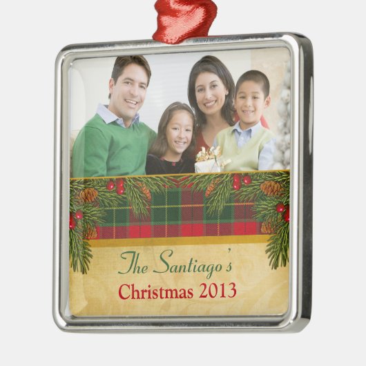 Traditionele Kerst Tartan Plaid Rood Groen Kerstmi Metalen Ornament (Links)