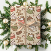 Traditionele Kerst Vintage Heet Cacaatje Cupcake Cadeaupapier