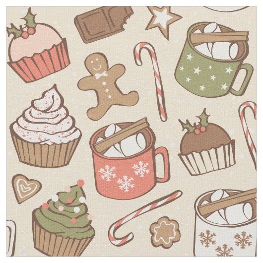 Traditionele Kerst Vintage Heet Cacaatje Cupcake Stof (Close Up)