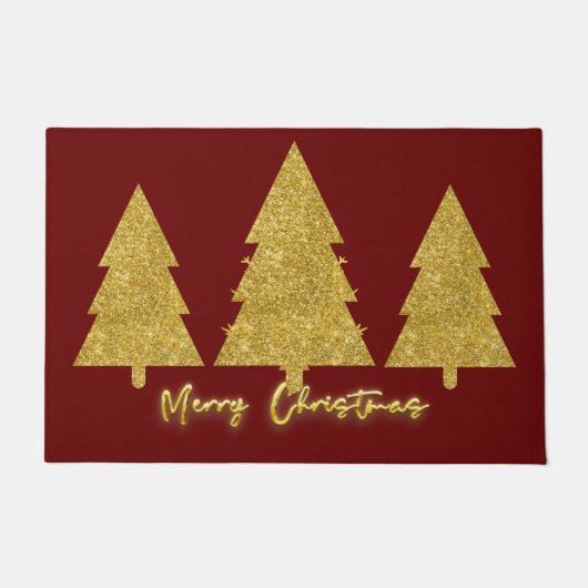 Traditionele kerstbomen goud en rood deurmat (Voorkant)