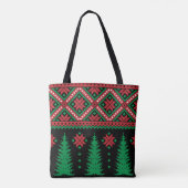 Traditionele kerstboom en sneeuwvlok ontwerp tote bag (Achterkant)