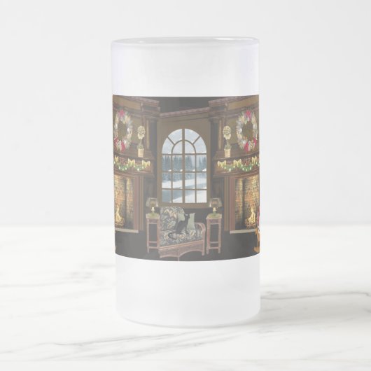 Traditionele kerstboom, geschenken & open haard matglas bierpul (Center)