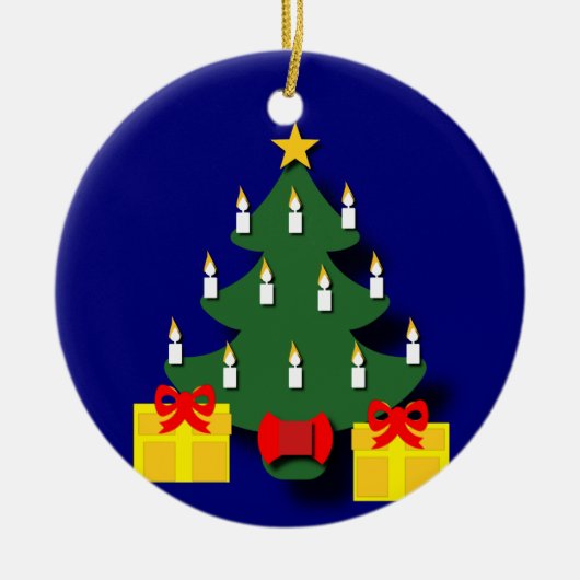 Traditionele kerstboom met kaarsen keramisch ornament (Voorkant)
