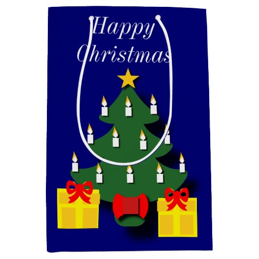 Traditionele kerstboom met kaarsen medium cadeauzakje (Voorkant)