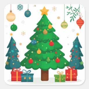 Traditionele Kerstboom Met Kleurrijke Versieringen Vierkante Sticker