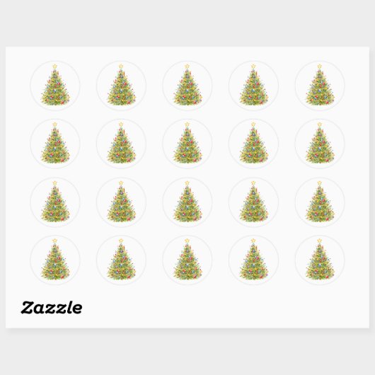 Traditionele kerstboom Vrolijke ronde Stickers (Vel)