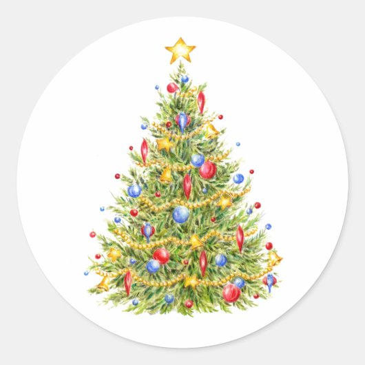 Traditionele kerstboom Vrolijke ronde Stickers (Voorkant)