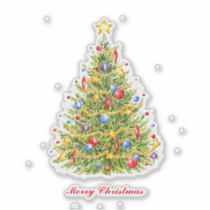 Traditionele kerstboomCustom-Cut Vinyl Sticker