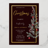 Traditionele kerstboomfeestdagen met goudkoorts folie uitnodiging (Voorkant)