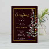 Traditionele kerstboomfeestdagen met goudkoorts folie uitnodiging (Staand Voorkant)