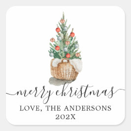 Traditionele kerstboomkleefstof vierkante sticker