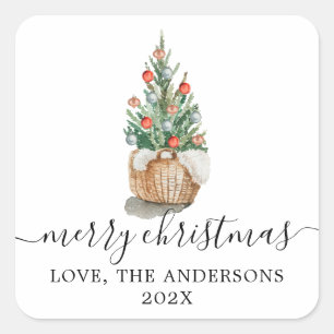 Traditionele kerstboomkleefstof vierkante sticker