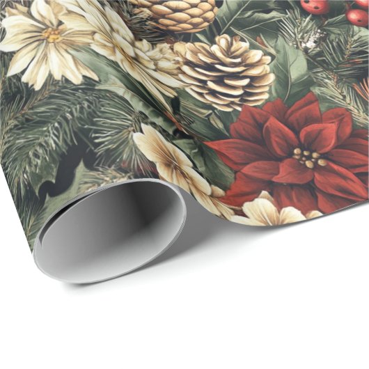 Traditionele kerstdennenbloemenvakantie cadeaupapier (Rol Hoek)