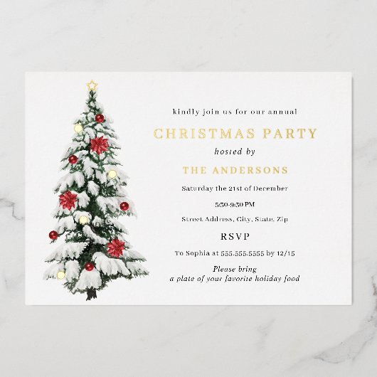 Traditionele kerstfeestdag met Waterverf Folie Uitnodiging (Voorkant)