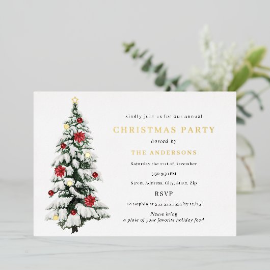 Traditionele kerstfeestdag met Waterverf Folie Uitnodiging (Staand Voorkant)