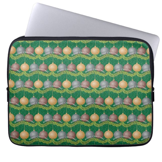 Traditionele kerstgroene ornamenten laptop sleeve (Voorkant)