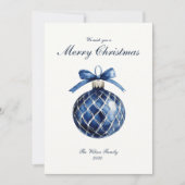 Traditionele kerstkaart met blauwe ornamenten (Voorkant)