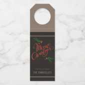 Traditionele kerstkerst Holly Berries Flessenhanger (Voorkant)