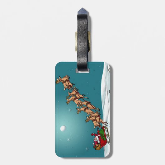 Traditionele kerstkerstkerstman en rendier bagagelabel (Achterkant verticaal)