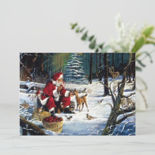 Traditionele kerstkerstman in het park feestdagenkaart (Staand voorkant)